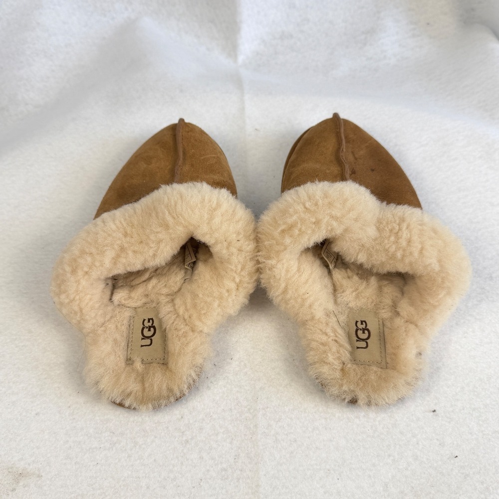 UGG Women Sheepskin Shearling Lined Slippers Slides Tan Size 6 EU 37 - Picture 9 of 11